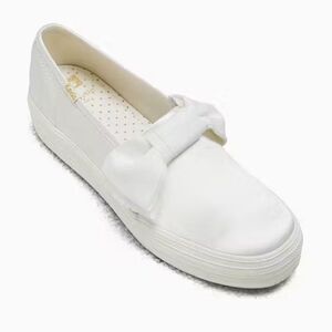 Kate Spade White Slip-On Keds Sneakers with Bow Detail NWOT